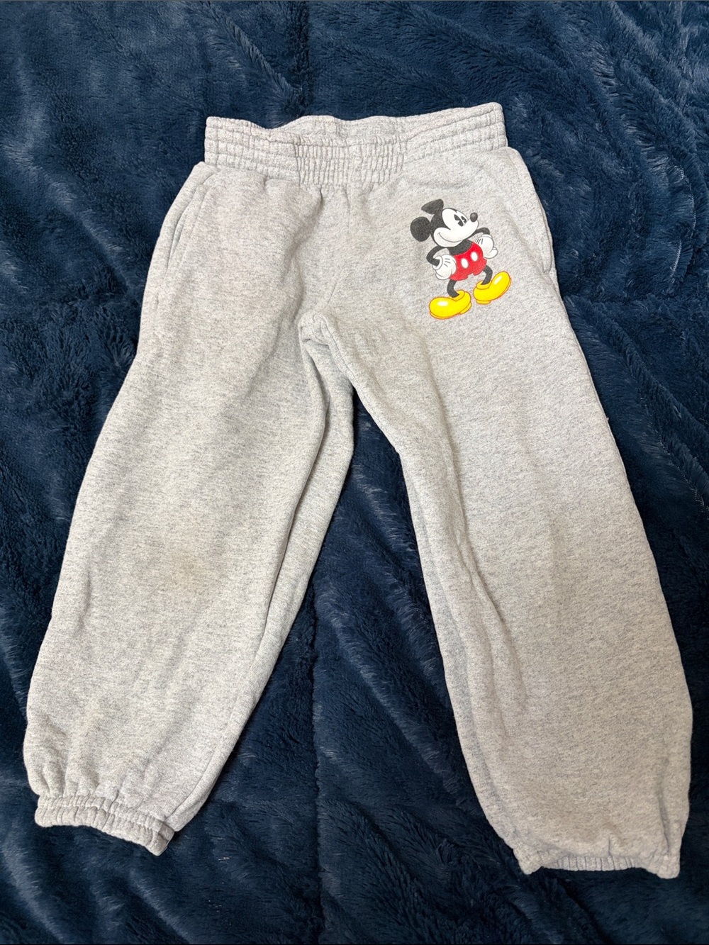 Disney Grey Sweatpants with Mickey Mouse Graphic and Yellow Accents